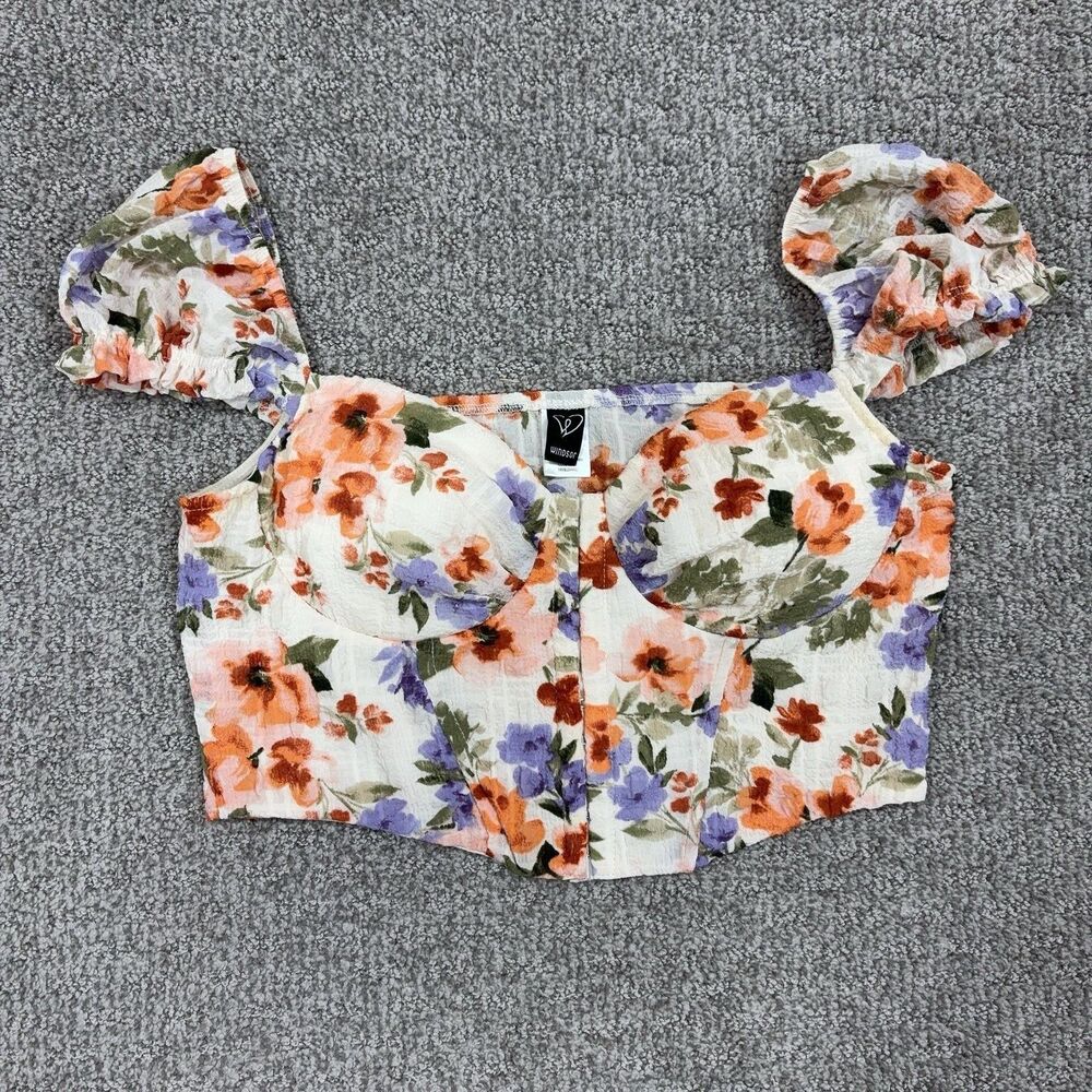Windsor Top Womens Medium Floral Bustier Corset Puff Sleeve Cropped Coquette